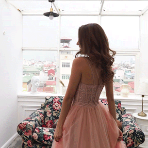 Romiji muted pink tulle dress with slit (sample sale)