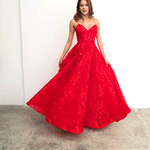 Red organza lace computer tulle princess dress with lace up back