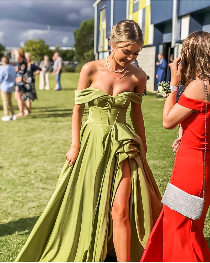 Green gown with sleeves hotsell