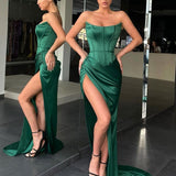 Emerald Green Catalina Gown with lace up back for hire